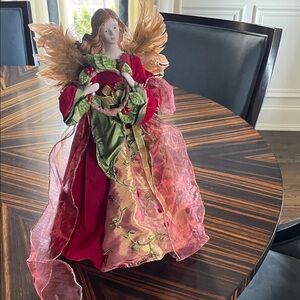 Charming Red and Gold Angel Figurine tree topper
